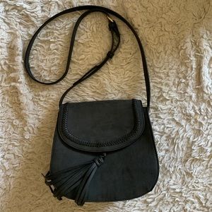 Charcoal color cross body fringe bag